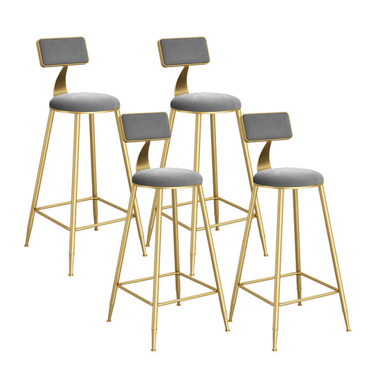 Contemporary Low Back Upholstered and Metal Counter-height Stool with Footrest Gold-grey 2 Piece Set