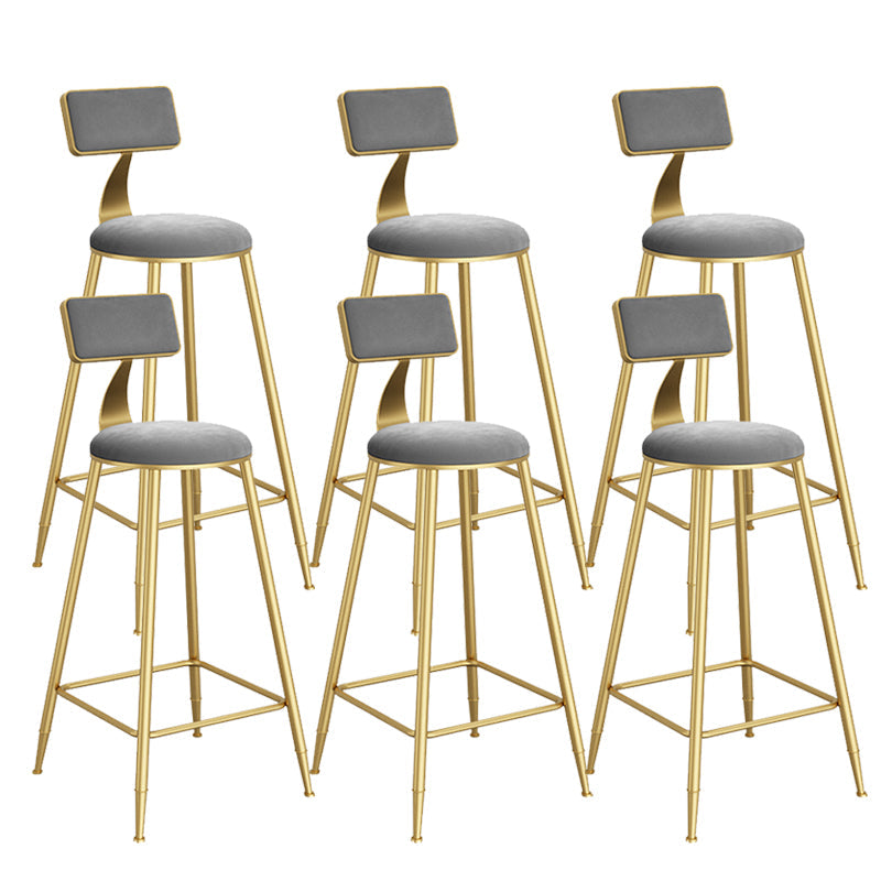 Contemporary Low Back Upholstered and Metal Counter-height Stool with Footrest Gold-grey 6 Piece Set Clearhalo 'Bar Furniture' 'Bar Stools' 'bar_stools' 'furn' 'furn_bar_stools' 'Furniture' 'Kitchen & Dining Furniture' 7873806