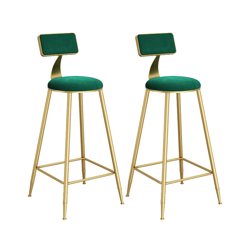 Contemporary Low Back Upholstered and Metal Counter-height Stool with Footrest Gold-Green 4 Piece Set Clearhalo 'Bar Furniture' 'Bar Stools' 'bar_stools' 'furn' 'furn_bar_stools' 'Furniture' 'Kitchen & Dining Furniture' 7873808