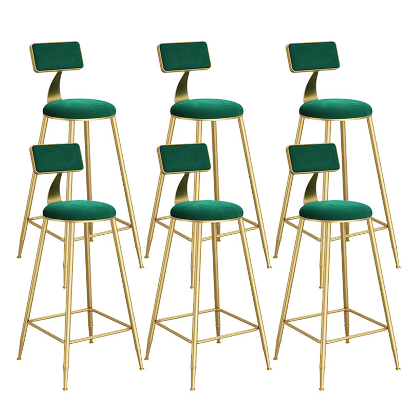 Contemporary Low Back Upholstered and Metal Counter-height Stool with Footrest Gold-Green 6 Piece Set Clearhalo 'Bar Furniture' 'Bar Stools' 'bar_stools' 'furn' 'furn_bar_stools' 'Furniture' 'Kitchen & Dining Furniture' 7873810