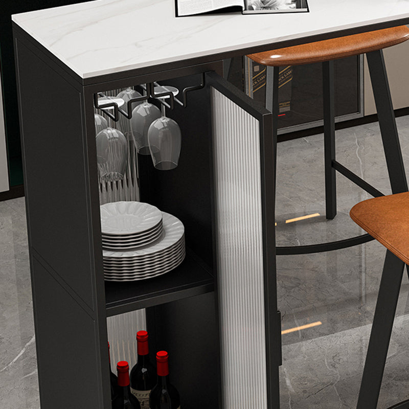 Table à manger moderne en pierre fritrée rectangulaire avec rangement