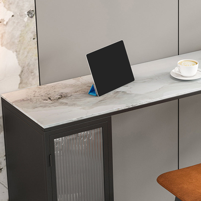 Table à manger moderne en pierre fritrée rectangulaire avec rangement