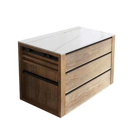 Tavolo da cucina rettangolare moderna in pietra bianca con 6 cassetti