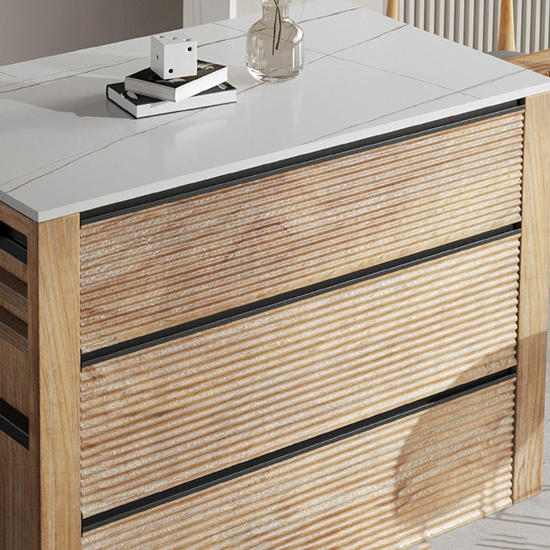 Tavolo da cucina rettangolare moderna in pietra bianca con 6 cassetti