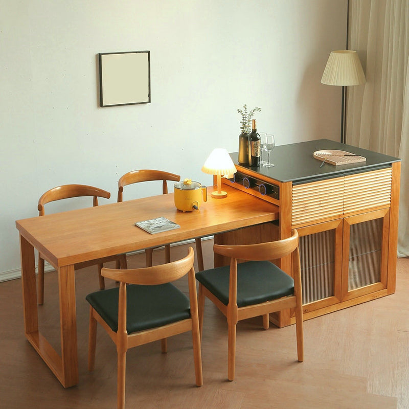 Modern Kitchen Island Table with Drawers and Glass Storage Cabinet Clearhalo 'furn' 'furn_kitchen_islands_carts' 'Furniture' 'Kitchen & Dining Furniture' 'Kitchen Islands & Carts' 'kitchen_islands_carts' 7874373