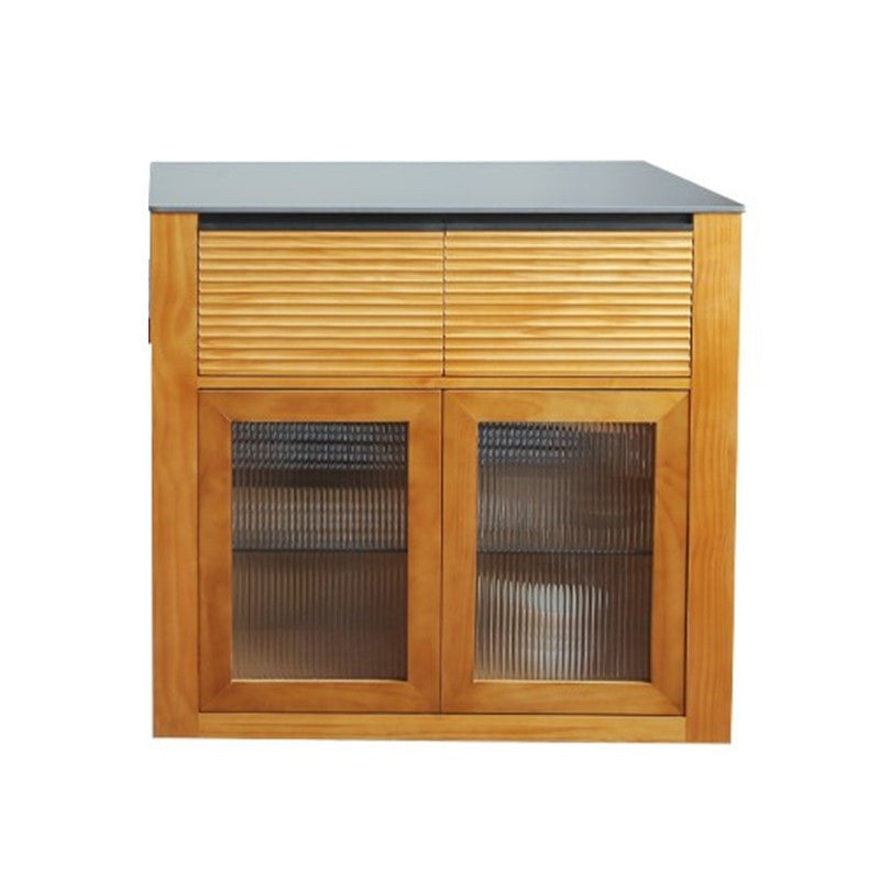 Modern Kitchen Island Table with Drawers and Glass Storage Cabinet 47"L x 31"W x 37"H Clearhalo 'furn' 'furn_kitchen_islands_carts' 'Furniture' 'Kitchen & Dining Furniture' 'Kitchen Islands & Carts' 'kitchen_islands_carts' 7874374