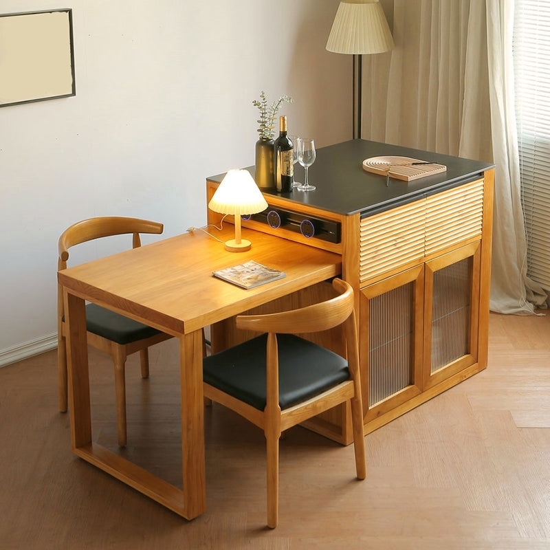 Modern Kitchen Island Table with Drawers and Glass Storage Cabinet Clearhalo 'furn' 'furn_kitchen_islands_carts' 'Furniture' 'Kitchen & Dining Furniture' 'Kitchen Islands & Carts' 'kitchen_islands_carts' 7874375