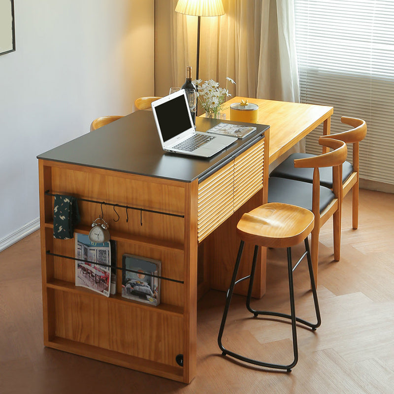Modern Kitchen Island Table with Drawers and Glass Storage Cabinet Clearhalo 'furn' 'furn_kitchen_islands_carts' 'Furniture' 'Kitchen & Dining Furniture' 'Kitchen Islands & Carts' 'kitchen_islands_carts' 7874376