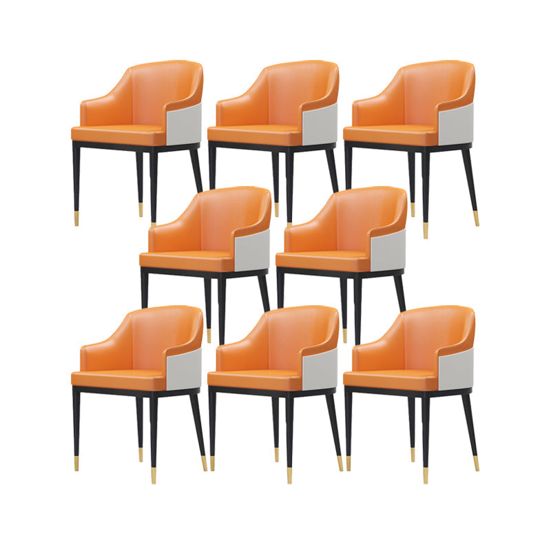Faux Leather Dining Chairs Glam Style Parsons Arm Chair for Dining Room Orange White 8 Piece Set Clearhalo 'Dining Chairs' 'Dining Tables & Seating' 'dining_chair' 'furn' 'furn_dining_chair' 'Furniture' 'Kitchen & Dining Furniture' 7875008