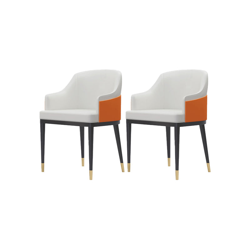 Faux Leather Dining Chairs Glam Style Parsons Arm Chair for Dining Room White Orange 2 Piece Set Clearhalo 'Dining Chairs' 'Dining Tables & Seating' 'dining_chair' 'furn' 'furn_dining_chair' 'Furniture' 'Kitchen & Dining Furniture' 7875018
