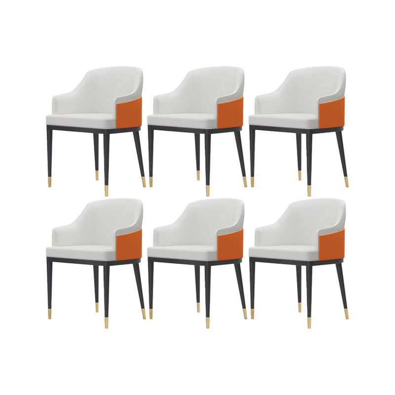 Faux Leather Dining Chairs Glam Style Parsons Arm Chair for Dining Room White Orange 6 Piece Set Clearhalo 'Dining Chairs' 'Dining Tables & Seating' 'dining_chair' 'furn' 'furn_dining_chair' 'Furniture' 'Kitchen & Dining Furniture' 7875020