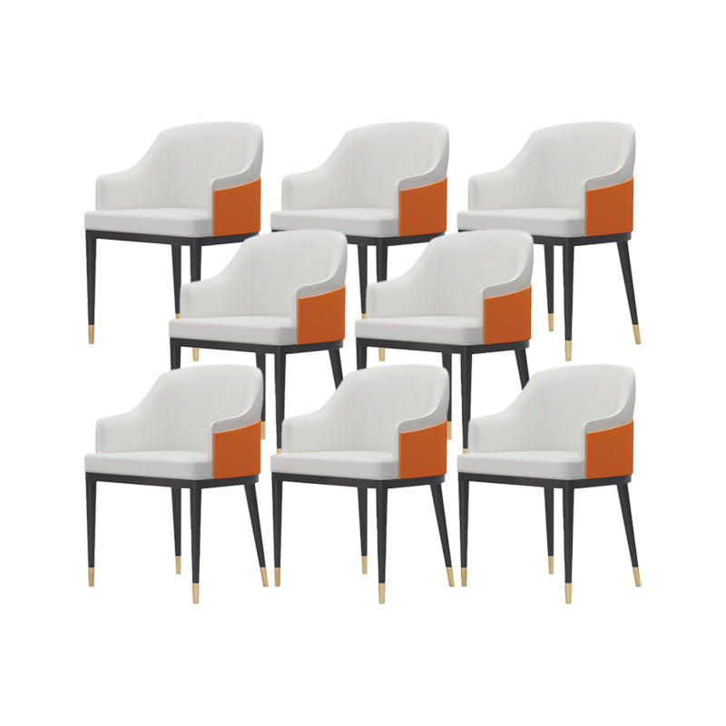 Faux Leather Dining Chairs Glam Style Parsons Arm Chair for Dining Room White Orange 8 Piece Set Clearhalo 'Dining Chairs' 'Dining Tables & Seating' 'dining_chair' 'furn' 'furn_dining_chair' 'Furniture' 'Kitchen & Dining Furniture' 7875021