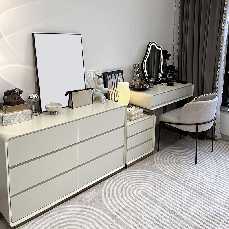 Madera de dormitorio contemporáneo gris con tocador de maquillaje espejo iluminado de cajón