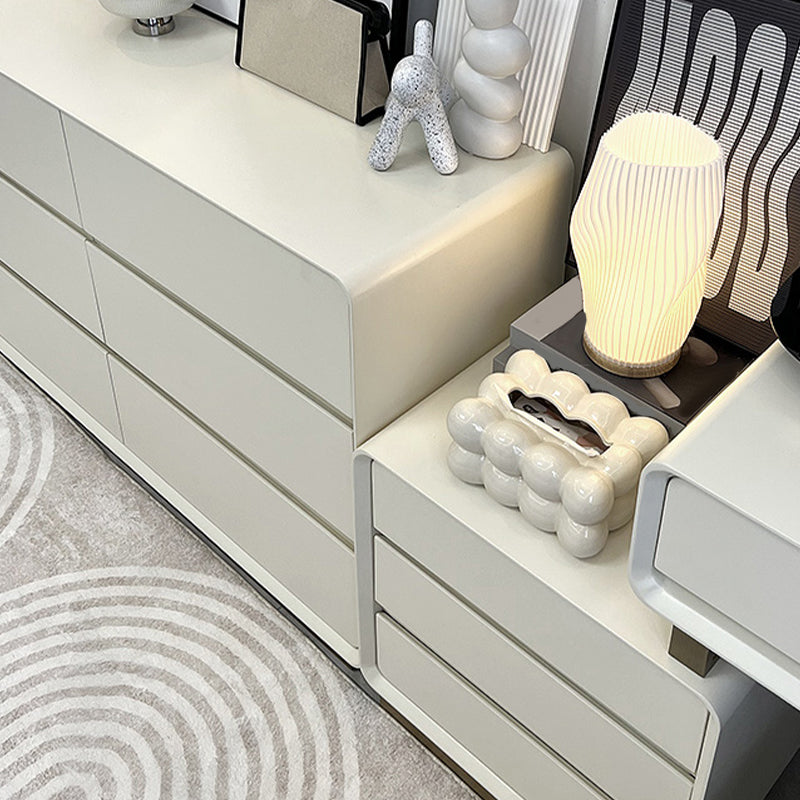 Madera de dormitorio contemporáneo gris con tocador de maquillaje espejo iluminado de cajón