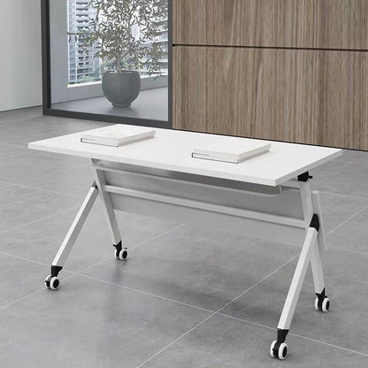 Rectangular Shaped Folding Writing Desk Wood with Metal Legs in White 63"L x 23.6"W x 29.5"H Clearhalo 'furn' 'furn_office_desk' 'Furniture' 'Office Desks' 'Office Furniture' 'office_desk' 7876354