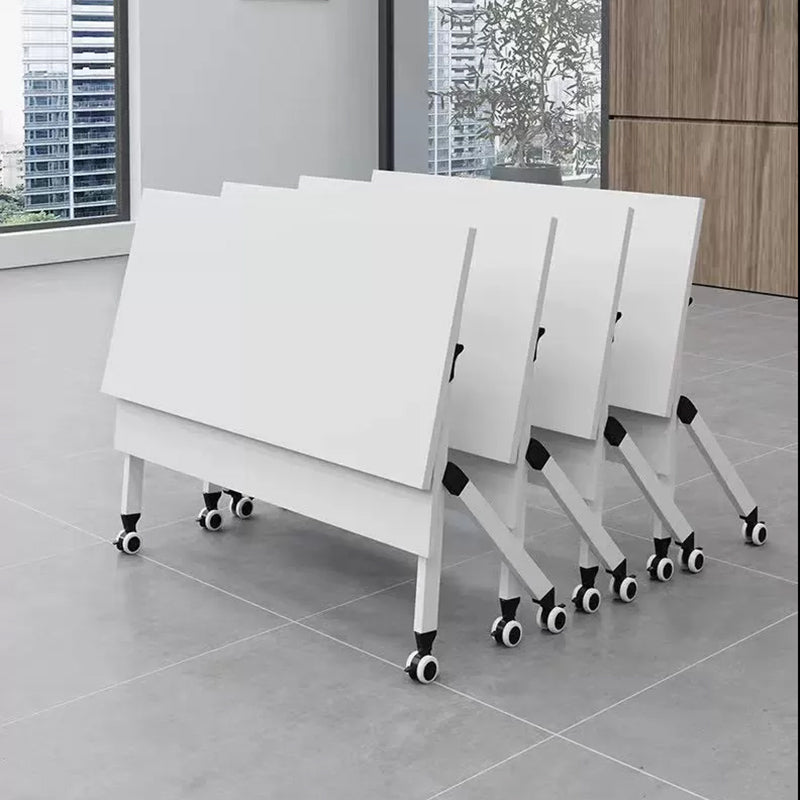 Rectangular Shaped Folding Writing Desk Wood with Metal Legs in White Clearhalo 'furn' 'furn_office_desk' 'Furniture' 'Office Desks' 'Office Furniture' 'office_desk' 7876355