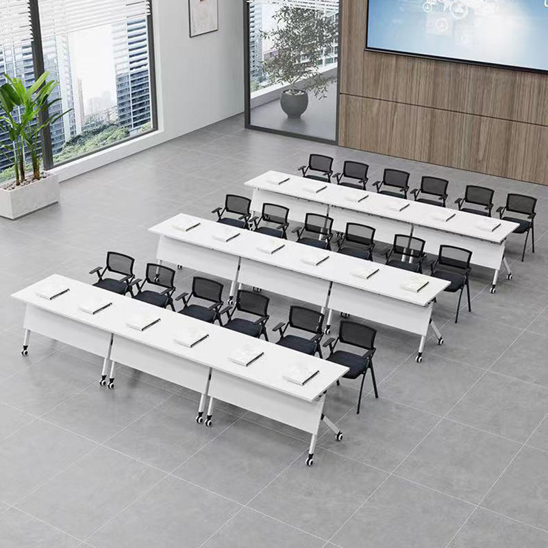 Rectangular Shaped Folding Writing Desk Wood with Metal Legs in White Clearhalo 'furn' 'furn_office_desk' 'Furniture' 'Office Desks' 'Office Furniture' 'office_desk' 7876357