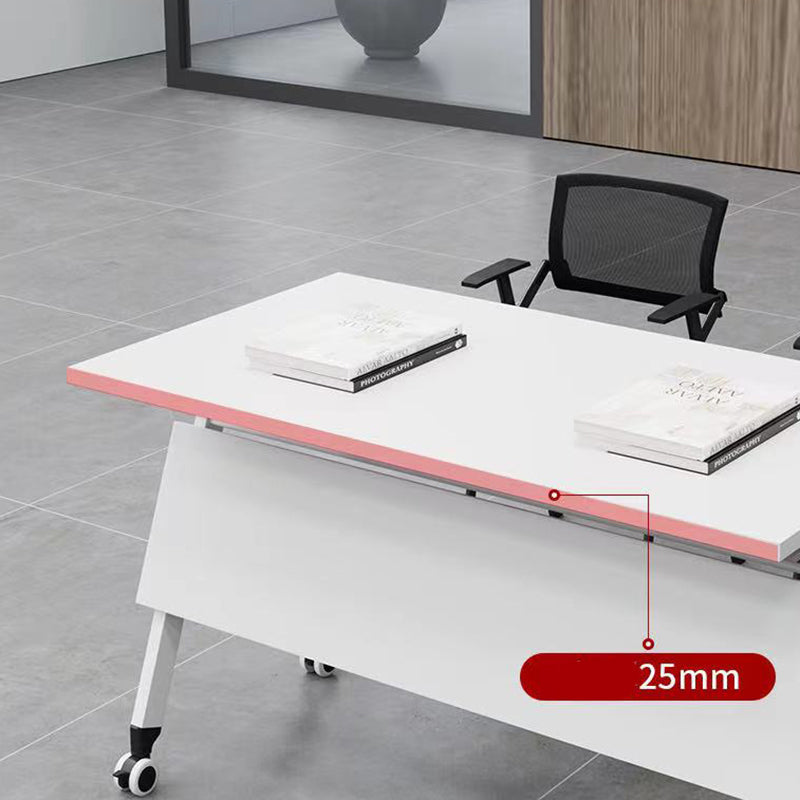 Rectangular Shaped Folding Writing Desk Wood with Metal Legs in White Clearhalo 'furn' 'furn_office_desk' 'Furniture' 'Office Desks' 'Office Furniture' 'office_desk' 7876359