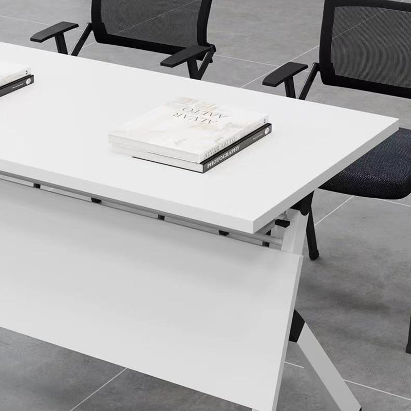 Rectangular Shaped Folding Writing Desk Wood with Metal Legs in White Clearhalo 'furn' 'furn_office_desk' 'Furniture' 'Office Desks' 'Office Furniture' 'office_desk' 7876360