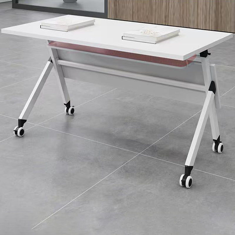 Rectangular Shaped Folding Writing Desk Wood with Metal Legs in White Clearhalo 'furn' 'furn_office_desk' 'Furniture' 'Office Desks' 'Office Furniture' 'office_desk' 7876362