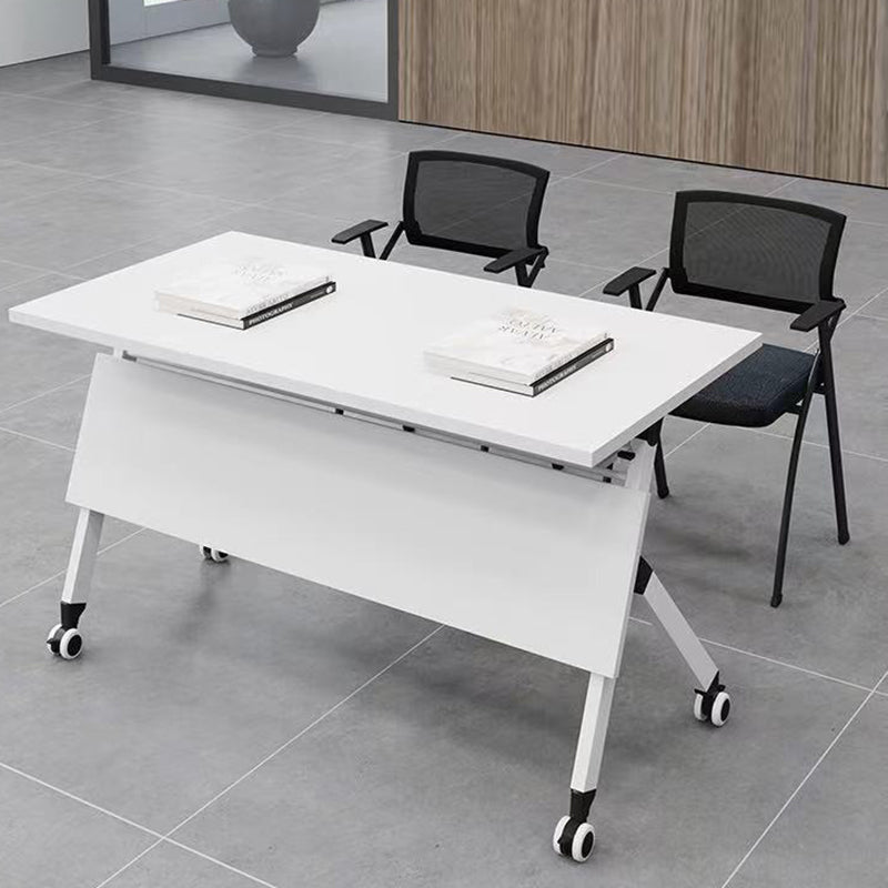 Rectangular Shaped Folding Writing Desk Wood with Metal Legs in White Clearhalo 'furn' 'furn_office_desk' 'Furniture' 'Office Desks' 'Office Furniture' 'office_desk' 7876364