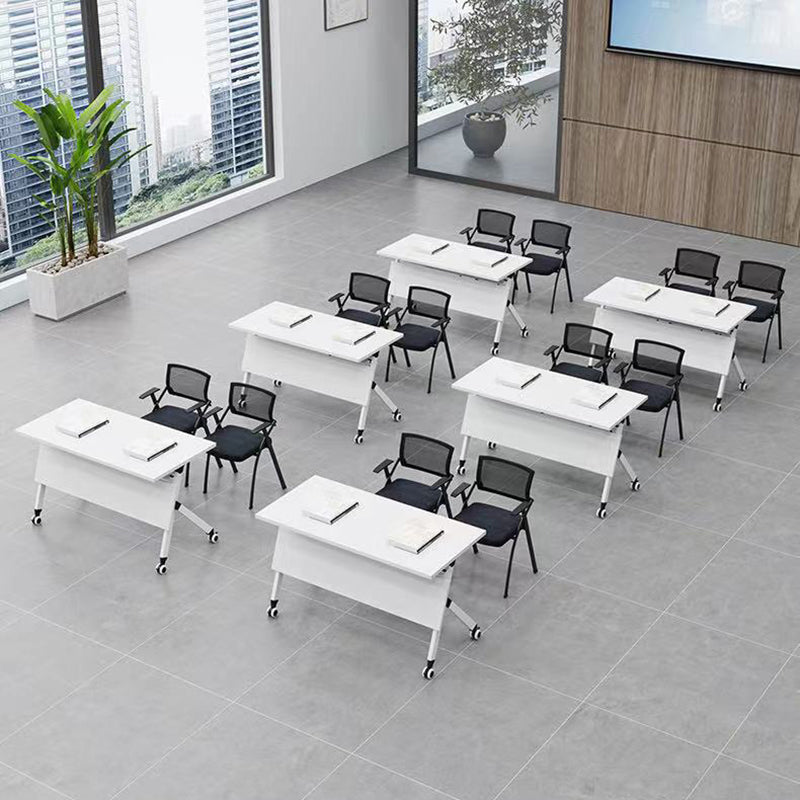 Rectangular Shaped Folding Writing Desk Wood with Metal Legs in White Clearhalo 'furn' 'furn_office_desk' 'Furniture' 'Office Desks' 'Office Furniture' 'office_desk' 7876366