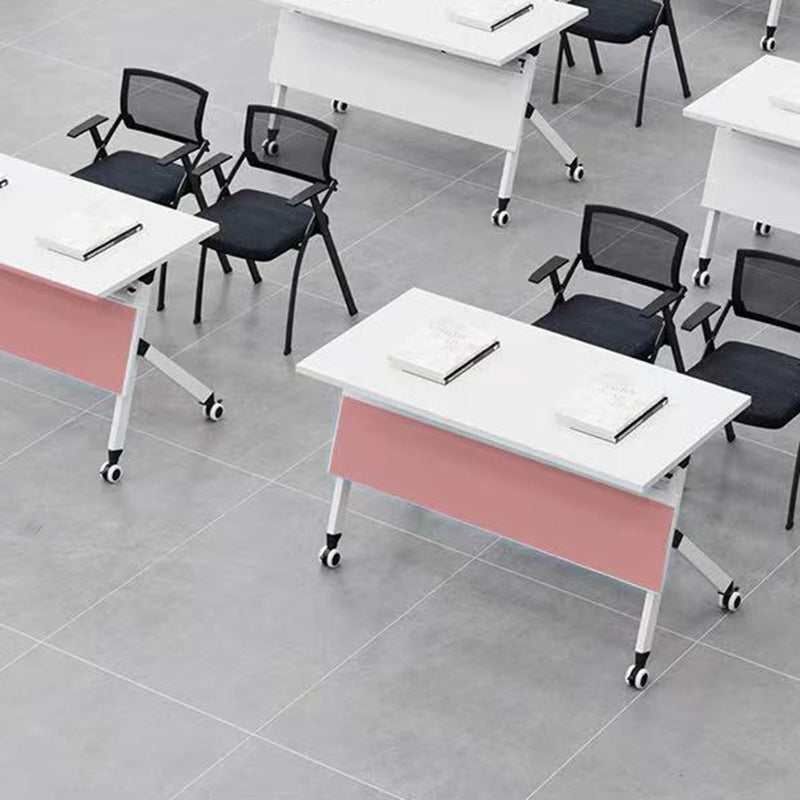 Rectangular Shaped Folding Writing Desk Wood with Metal Legs in White Clearhalo 'furn' 'furn_office_desk' 'Furniture' 'Office Desks' 'Office Furniture' 'office_desk' 7876367