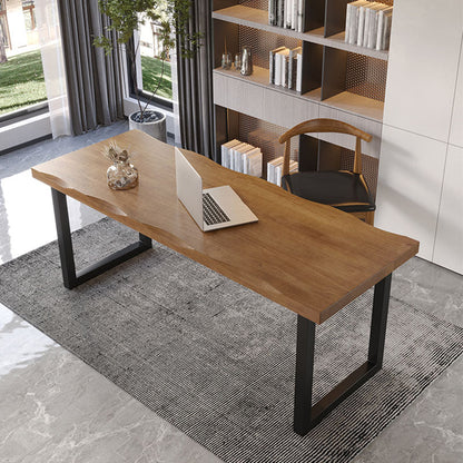 Rectangular Shaped Office Writing Desk Pine with 2 Legs in Brown 63"L x 27.6"W x 29.5"H Clearhalo 'furn' 'furn_office_desk' 'Furniture' 'Office Desks' 'Office Furniture' 'office_desk' 7876433