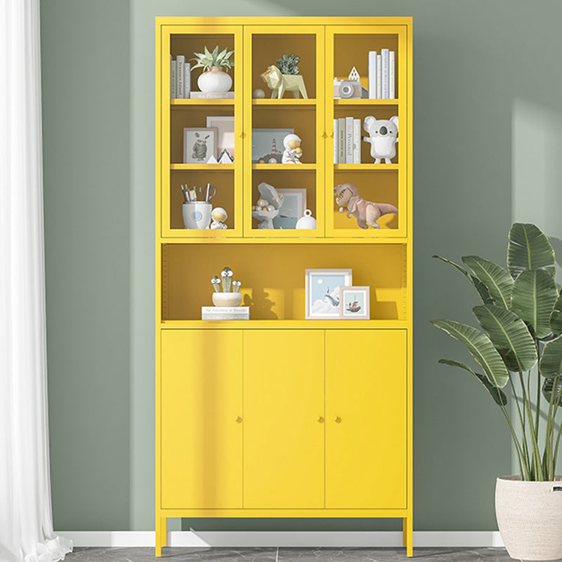 Modern Minimalist Metal Floor Display Stand, Bookshelf in Any Room 37.4"L x 13.8"W x 78.7"H Yellow Clearhalo 'Bookcases' 'furn' 'furn_bookcases' 'Furniture' 'Office Furniture' 7876482
