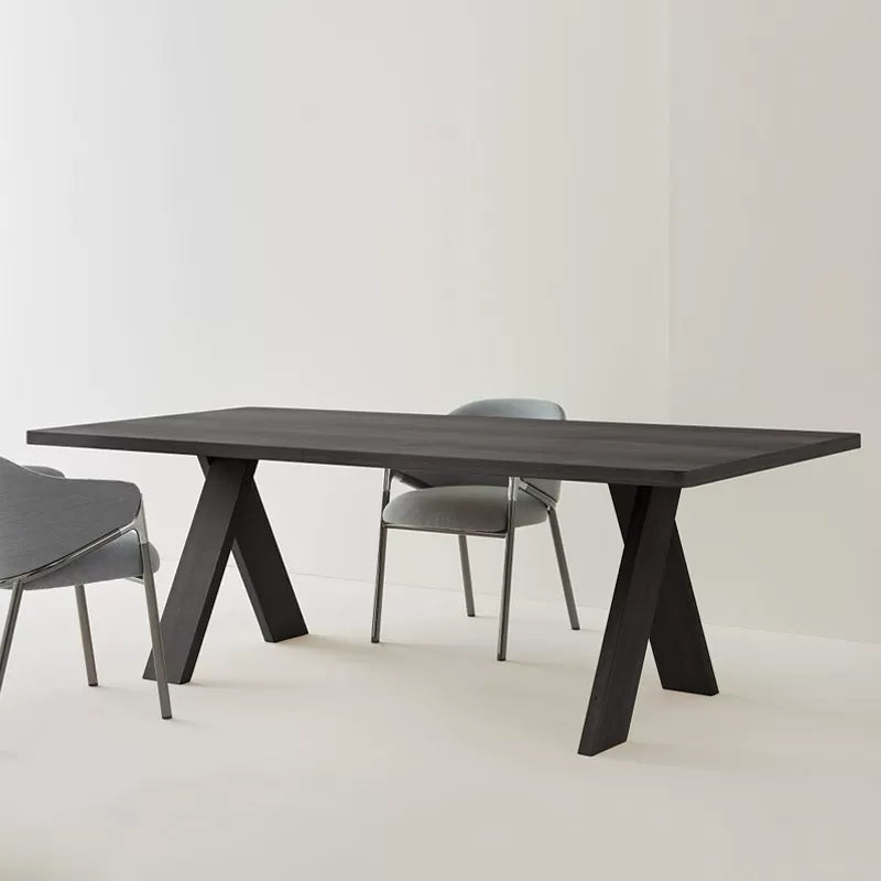 Rectangular Shaped Office Writing Desk with Wooden Legs in Black/Natural 102.4"L x 39.4"W x 29.5"H Black Clearhalo 'furn' 'furn_office_desk' 'Furniture' 'Office Desks' 'Office Furniture' 'office_desk' 7880897