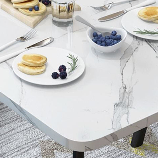 Hedendaagse rechthoekige houten eettafel met zwarte dubbele voetstuk