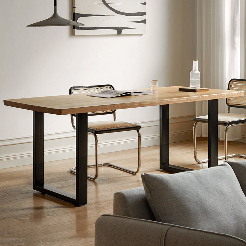 Mesa de comedor de madera maciza de roble rectangular de roble industrial con trineo