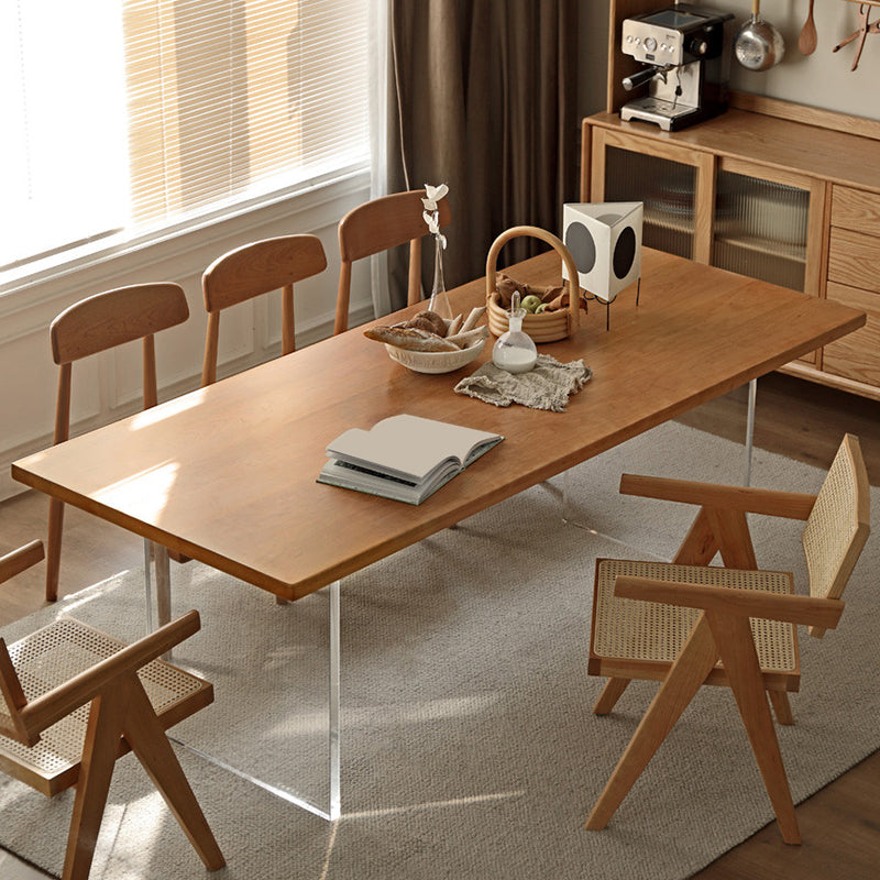 Contemporary Rectangular Oak Brown Solid Wood Dining Table Double Pedestal Without Chairs Clearhalo 'Dining Tables & Seating' 'Dining Tables' 'dining_table' 'furn' 'furn_dining_table' 'Furniture' 'Kitchen & Dining Furniture' 7883012