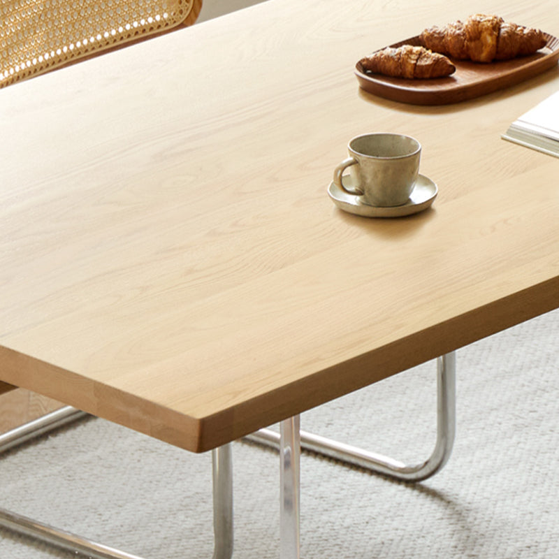 Contemporary Rectangular Oak Brown Solid Wood Dining Table Double Pedestal Clearhalo 'Dining Tables & Seating' 'Dining Tables' 'dining_table' 'furn' 'furn_dining_table' 'Furniture' 'Kitchen & Dining Furniture' 7883014