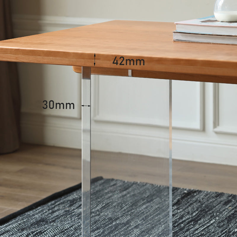 Contemporary Rectangular Oak Brown Solid Wood Dining Table Double Pedestal Clearhalo 'Dining Tables & Seating' 'Dining Tables' 'dining_table' 'furn' 'furn_dining_table' 'Furniture' 'Kitchen & Dining Furniture' 7883017