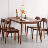 Modern Brown Rectangular Walnut Top Dining Table with 4 Solid Wood Legs