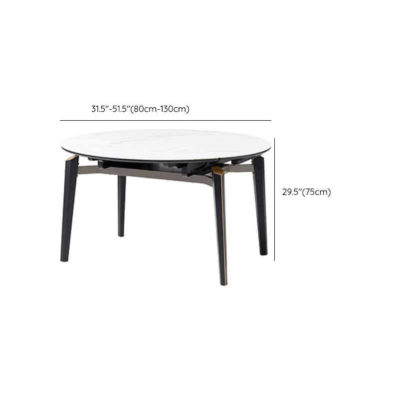 White Contemporary Round Stone Dining Table with Double Drop Leaf
