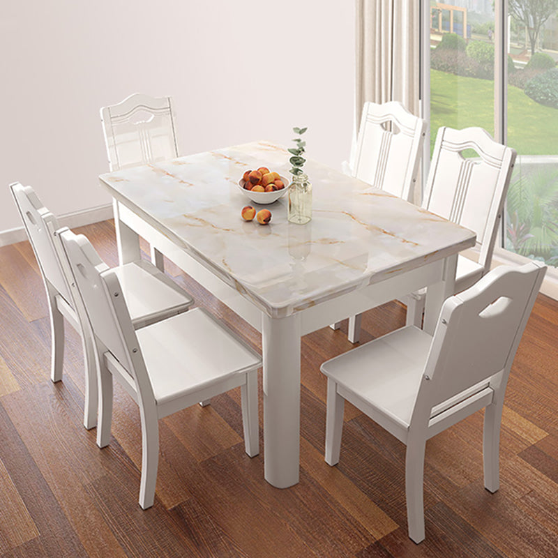 5/7 Piece Faux Marble Top Rectangle Shape Dining Room Furniture Set Clearhalo 'Dining Room Sets' 'Dining Tables & Seating' 'dining_room_set' 'furn' 'furn_dining_room_set' 'Furniture' 'Kitchen & Dining Furniture' 7883173
