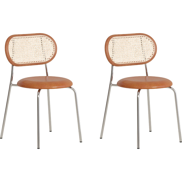 Polished Finish Faux Leather Dining Chair with Metal Legs for Kitchen Brown 2 Piece Set Clearhalo 'Dining Chairs' 'Dining Tables & Seating' 'dining_chair' 'furn' 'furn_dining_chair' 'Furniture' 'Kitchen & Dining Furniture' 7883542