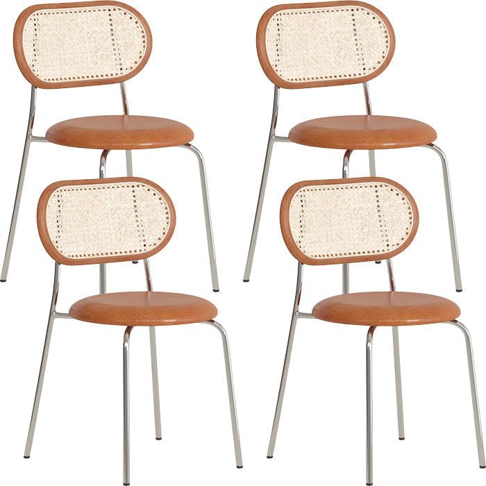 Polished Finish Faux Leather Dining Chair with Metal Legs for Kitchen Brown 4 Piece Set Clearhalo 'Dining Chairs' 'Dining Tables & Seating' 'dining_chair' 'furn' 'furn_dining_chair' 'Furniture' 'Kitchen & Dining Furniture' 7883544