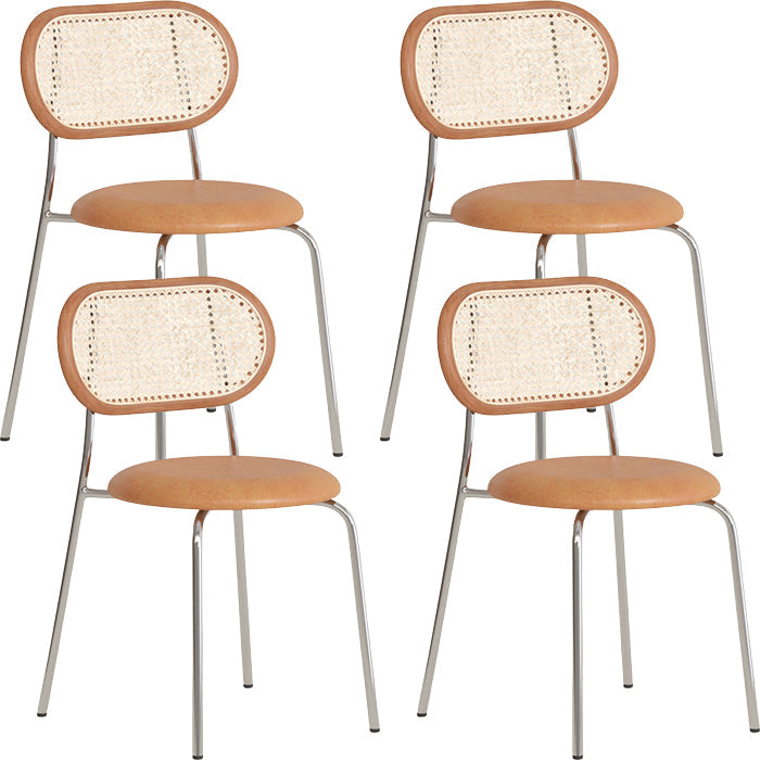 Polished Finish Faux Leather Dining Chair with Metal Legs for Kitchen Light Brown 4 Piece Set Clearhalo 'Dining Chairs' 'Dining Tables & Seating' 'dining_chair' 'furn' 'furn_dining_chair' 'Furniture' 'Kitchen & Dining Furniture' 7883556