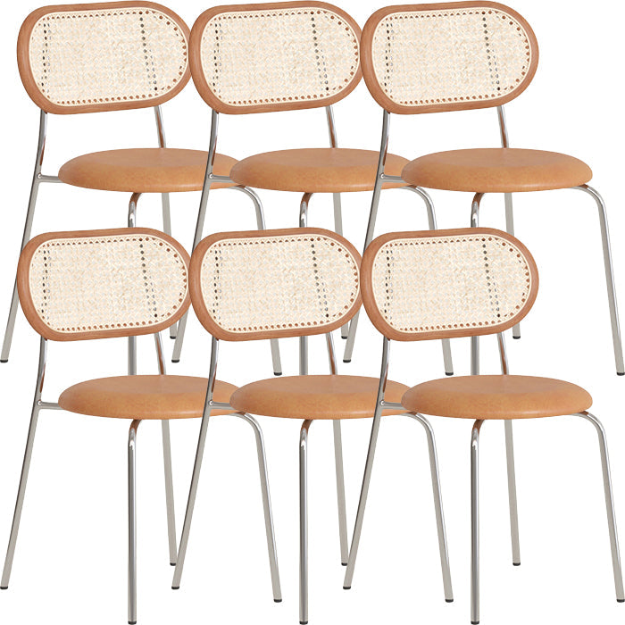 Polished Finish Faux Leather Dining Chair with Metal Legs for Kitchen Light Brown 6 Piece Set Clearhalo 'Dining Chairs' 'Dining Tables & Seating' 'dining_chair' 'furn' 'furn_dining_chair' 'Furniture' 'Kitchen & Dining Furniture' 7883557