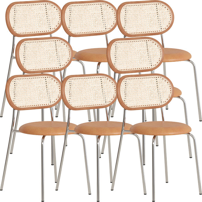 Polished Finish Faux Leather Dining Chair with Metal Legs for Kitchen Light Brown 8 Piece Set Clearhalo 'Dining Chairs' 'Dining Tables & Seating' 'dining_chair' 'furn' 'furn_dining_chair' 'Furniture' 'Kitchen & Dining Furniture' 7883558