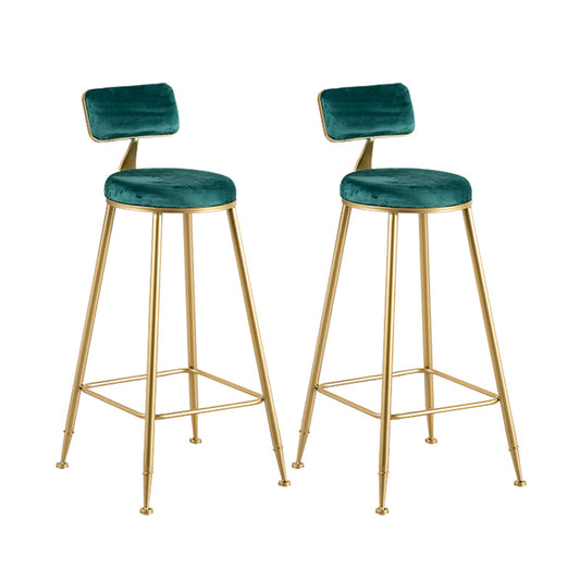 Metal Low Back Counter-height Stool with Footrest and Upholstered Gold-Green 2 Piece Set