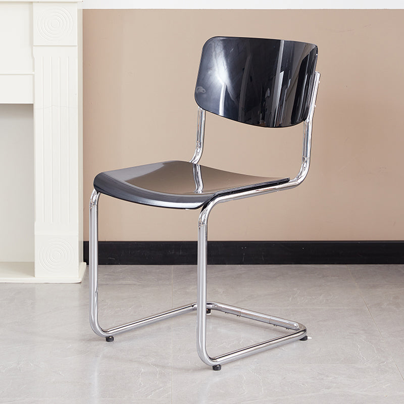 Modern Dining Room Open Back Silver Leg Armless Dining Chair Black 1 Piece Clearhalo 'Dining Chairs' 'Dining Tables & Seating' 'dining_chair' 'furn' 'furn_dining_chair' 'Furniture' 'Kitchen & Dining Furniture' 7885267