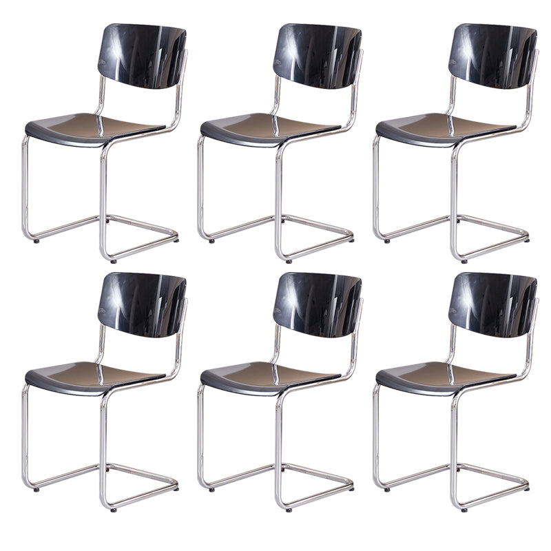 Modern Dining Room Open Back Silver Leg Armless Dining Chair Black 6 Piece Set Clearhalo 'Dining Chairs' 'Dining Tables & Seating' 'dining_chair' 'furn' 'furn_dining_chair' 'Furniture' 'Kitchen & Dining Furniture' 7885273