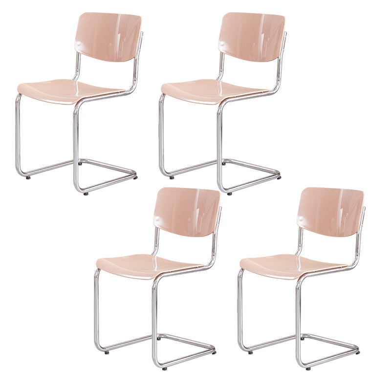 Modern Dining Room Open Back Silver Leg Armless Dining Chair Pink 4 Piece Set Clearhalo 'Dining Chairs' 'Dining Tables & Seating' 'dining_chair' 'furn' 'furn_dining_chair' 'Furniture' 'Kitchen & Dining Furniture' 7885287