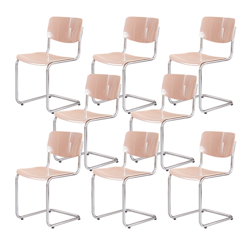 Modern Dining Room Open Back Silver Leg Armless Dining Chair Pink 8 Piece Set Clearhalo 'Dining Chairs' 'Dining Tables & Seating' 'dining_chair' 'furn' 'furn_dining_chair' 'Furniture' 'Kitchen & Dining Furniture' 7885289