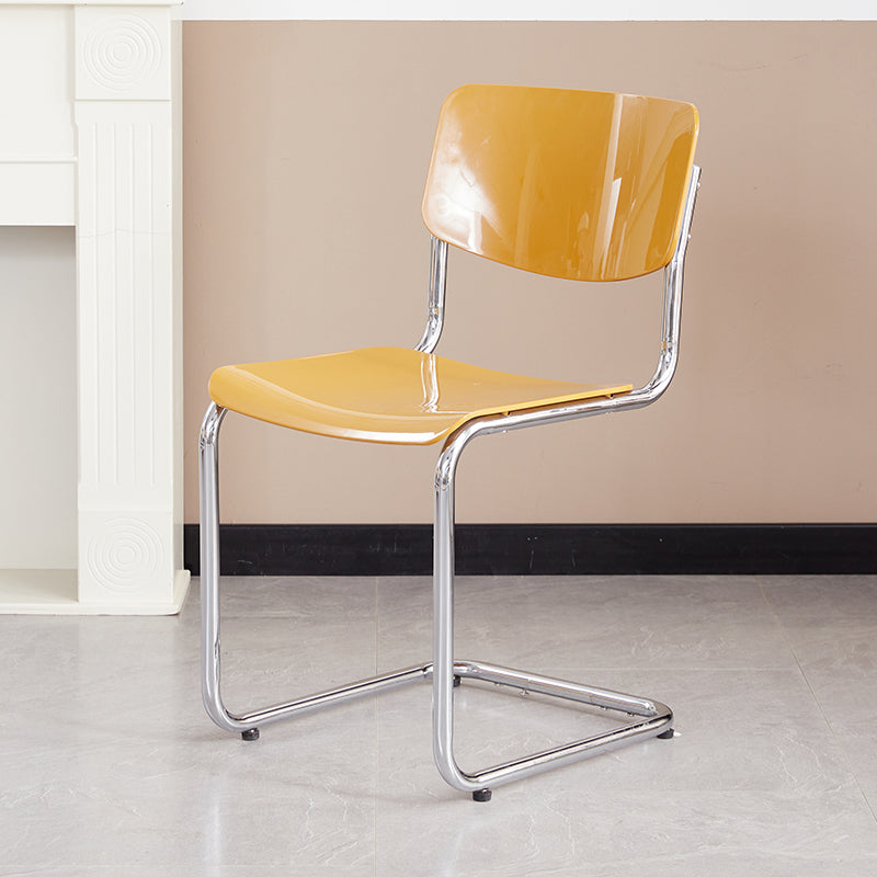 Modern Dining Room Open Back Silver Leg Armless Dining Chair Yellow 1 Piece Clearhalo 'Dining Chairs' 'Dining Tables & Seating' 'dining_chair' 'furn' 'furn_dining_chair' 'Furniture' 'Kitchen & Dining Furniture' 7885290