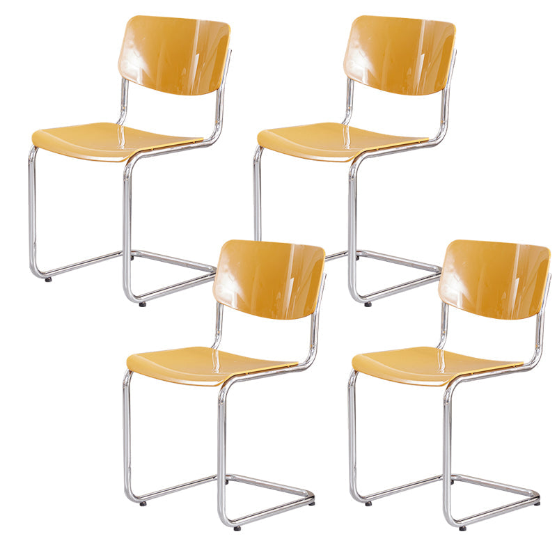 Modern Dining Room Open Back Silver Leg Armless Dining Chair Yellow 4 Piece Set Clearhalo 'Dining Chairs' 'Dining Tables & Seating' 'dining_chair' 'furn' 'furn_dining_chair' 'Furniture' 'Kitchen & Dining Furniture' 7885292